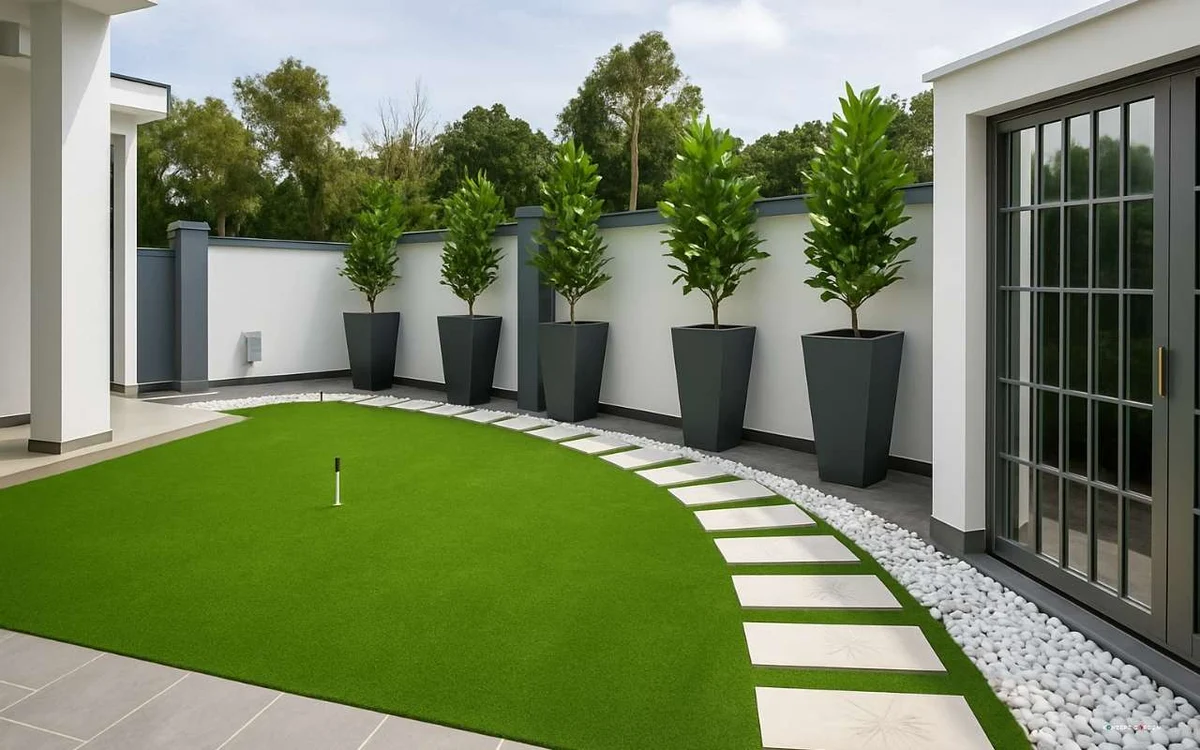 Close-up of garden artificial grass blades and backing